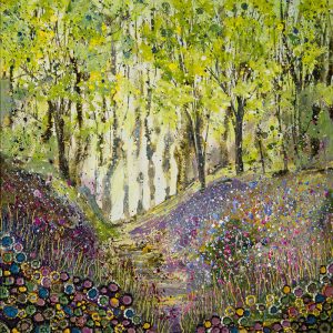 a painting of some bluebells in Mottistone Woods on the Isle of Wight