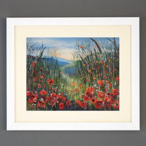 A framed print of a painting by Julia Tanner Art called Poppies