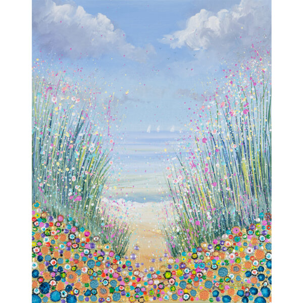 at the seaside floral seascape fine art print orange and blue acrylic