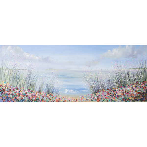 flowers by the sea coastal panorama floral seascape original acrylic painting fine art print