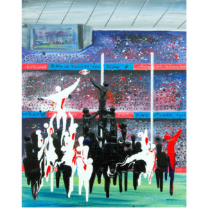 rugby gifts a painting by Isle of Wight artist Julia Tanner showing the line out in a game of rugby between England and the allblacks