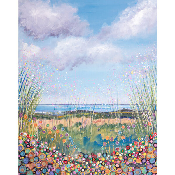 view from afton down towards yarmouth isle of wight festival site fine art giclee print wildflower meadow