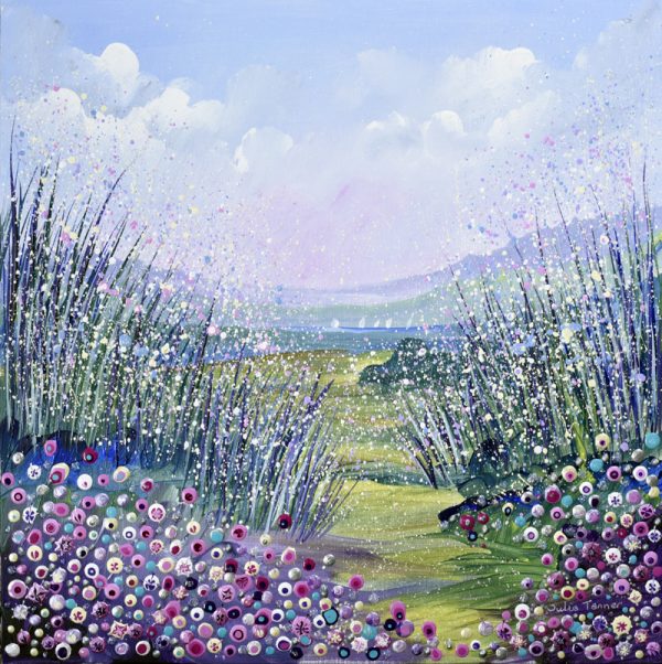 The path by the river original painting flower meadow path