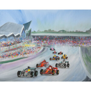 a painting of the British Grand Prix at Silverstone