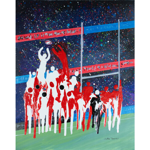 lineout lll original acrylic rugby painting abstract dripped paint