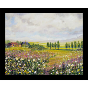 English landscape table mat art wildflower meadow country cottage