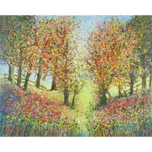 a painting of an autumn woodland