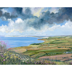 Isle of Wight art print by Julia Tanner showing the landscape view from the pepper pot across the west of the island