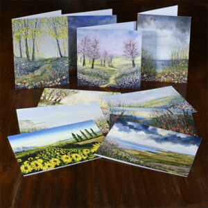 a photograph of 10 of our bestselling greetings cards which have flowers and landscapes on them