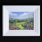 Flower Dance II original acrylic landscape painting canvas board vibrant contemporary white frame scaled