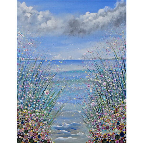 By The Sea original acrylic landscape painting on canvas contemporary flowers seascape calm