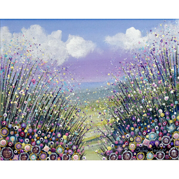 Sunlit Meadow II original acrylic painting on canvas landscape flowers meadow calm pastel colours