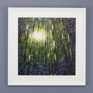 light through the trees painting entitled enchanted forest by Isle of Wight artist Julia tanner